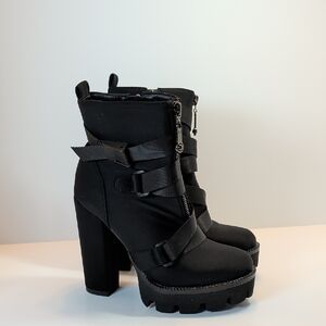 WetKiss Platform Chunky Heel Black Boots Size EU 36